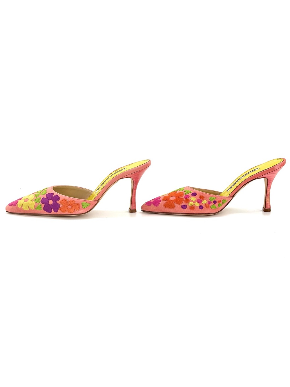 NIB Vintage Manolo Blahnik Floral Pastel Pointed Toe Heeled Mule Pumps 35.5 - Picture 5 of 9